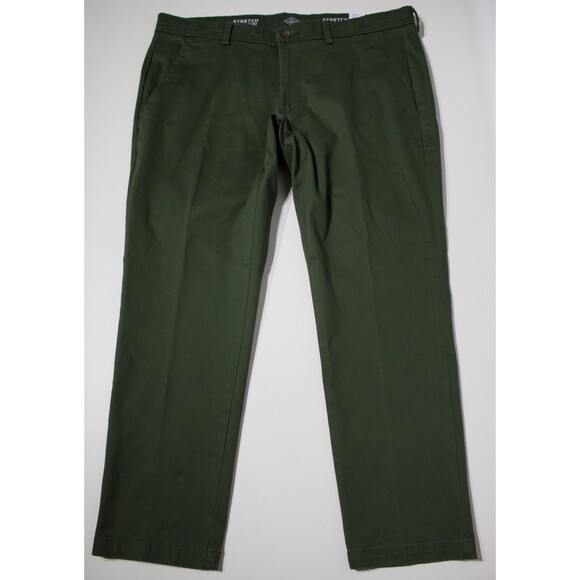 NWT St. John's Bay Stretch Chino Slim Fit Flat Front Pant Army Green Men 36x30 - Picture 3 of 11